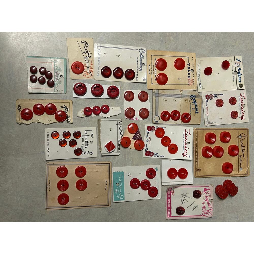 Vintage All Red Buttons Assorted Sizes, Styles, Shapes and Brands
